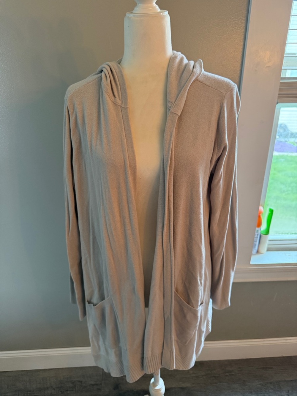 Barefoot Dreams Hooded Open Cardigan in Light Beige